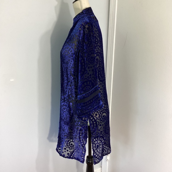 VINTAGE BOB MACKIE WEARABLE ART SIZE SMALL ROYAL BLUE BURNOUT TUNIC BLOU… - Picture 3 of 10